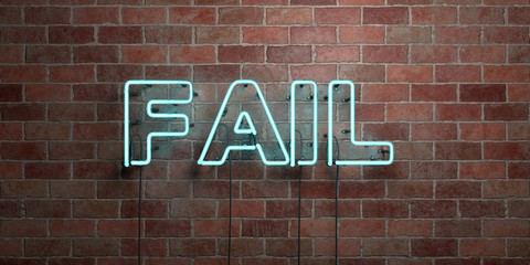 FAIL - fluorescent Neon tube Sign on brickwork - Front view - 3D rendered royalty free stock picture. Can be used for online banner ads and direct mailers..