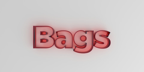 Bags - Red glass text on white background - 3D rendered royalty free stock image.