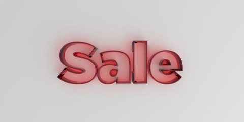 Sale - Red glass text on white background - 3D rendered royalty free stock image.