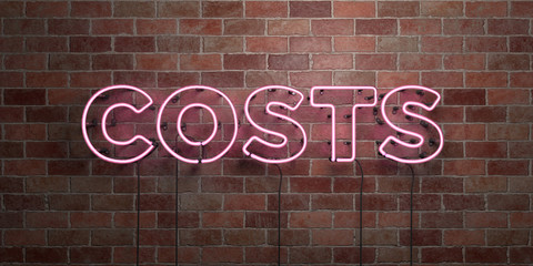 COSTS - fluorescent Neon tube Sign on brickwork - Front view - 3D rendered royalty free stock picture. Can be used for online banner ads and direct mailers..