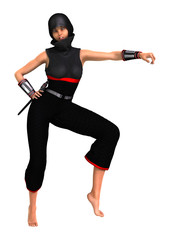 3D Rendering Female Ninja on White