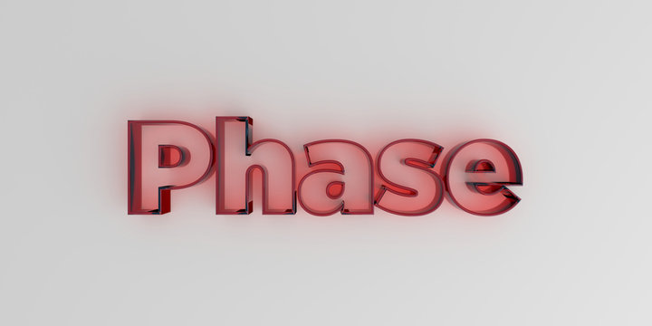 Phase - Red glass text on white background - 3D rendered royalty free stock image.