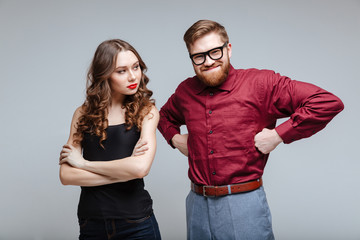 Pretty woman with Male nerd