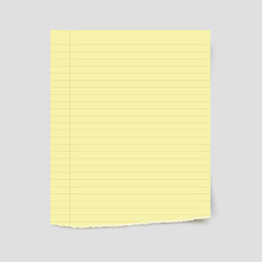 Vector blank sheet of torn yellow lined paper.