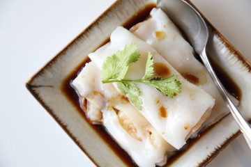 Chinese shrimp spring rolls isolated in white background