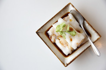Chinese shrimp spring rolls isolated in white background