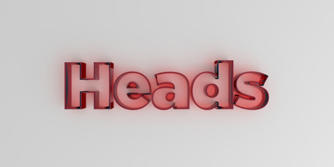 Heads - Red glass text on white background - 3D rendered royalty free stock image.