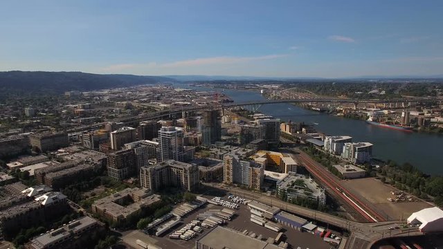 Portland Aerial v44 Flying backwards over the Pearl District.