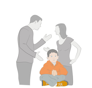 conflict in the family. Parents swear. child covers his ears. vector illustration.