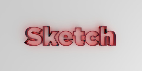Sketch - Red glass text on white background - 3D rendered royalty free stock image.