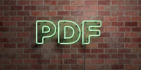PDF - fluorescent Neon tube Sign on brickwork - Front view - 3D rendered royalty free stock picture. Can be used for online banner ads and direct mailers..