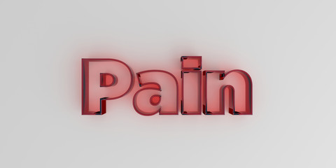 Pain - Red glass text on white background - 3D rendered royalty free stock image.