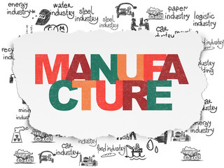 Manufacuring concept: Manufacture on Torn Paper background