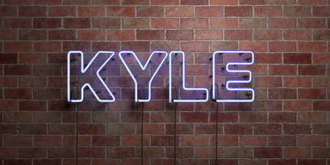 KYLE - fluorescent Neon tube Sign on brickwork - Front view - 3D rendered royalty free stock picture. Can be used for online banner ads and direct mailers..