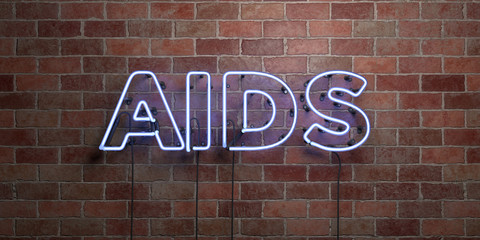 AIDS - fluorescent Neon tube Sign on brickwork - Front view - 3D rendered royalty free stock picture. Can be used for online banner ads and direct mailers..