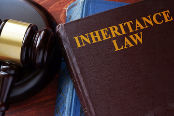 Inheritance law title on a book and gavel.