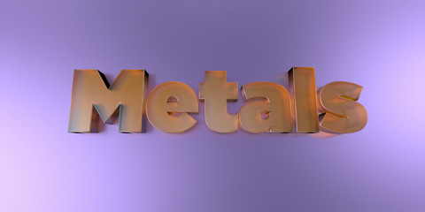 Metals - colorful glass text on vibrant background - 3D rendered royalty free stock image.