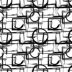 Seamless pattern with abstract black geometric figures in grunge style. Vector design elements 