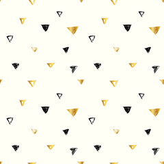 Fototapeta na wymiar Seamless pattern with black and golden hand drawn triangles in grunge style. Vector illustration 