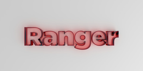 Ranger - Red glass text on white background - 3D rendered royalty free stock image.