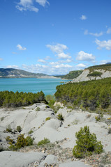 Schistose banks of the blue lake Yesa