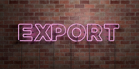 EXPORT - fluorescent Neon tube Sign on brickwork - Front view - 3D rendered royalty free stock picture. Can be used for online banner ads and direct mailers..