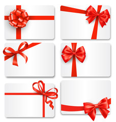 Set Collection of Festive Cards with Bows Isolated on White