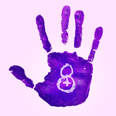 violet handprint and number 8, for the womens day