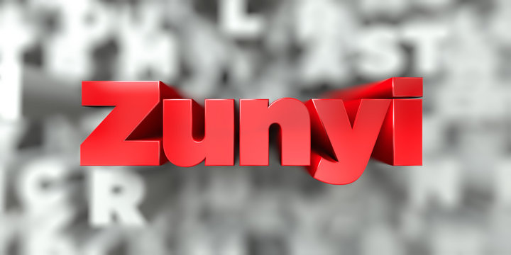 Zunyi -  Red text on typography background - 3D rendered royalty free stock image. This image can be used for an online website banner ad or a print postcard.