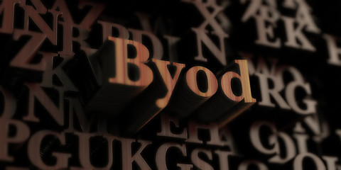 BYOD - Wooden 3D rendered letters/message.  Can be used for an online banner ad or a print postcard.