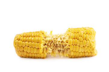 Half eaten corncob isolated