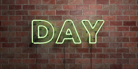 DAY - fluorescent Neon tube Sign on brickwork - Front view - 3D rendered royalty free stock picture. Can be used for online banner ads and direct mailers.. © Chris Titze Imaging