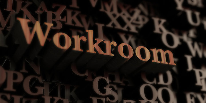 workroom - Wooden 3D rendered letters/message.  Can be used for an online banner ad or a print postcard.