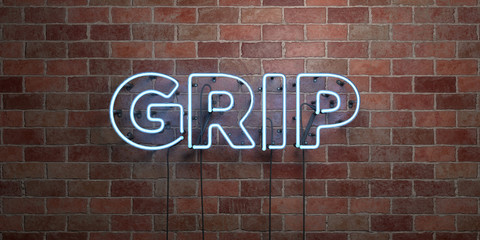 Obraz premium GRIP - fluorescent Neon tube Sign on brickwork - Front view - 3D rendered royalty free stock picture. Can be used for online banner ads and direct mailers..