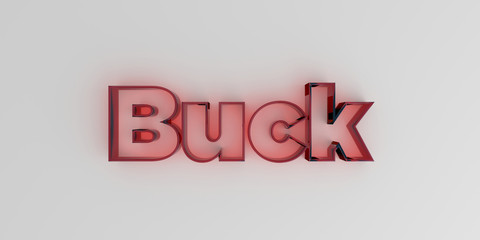 Buck - Red glass text on white background - 3D rendered royalty free stock image.