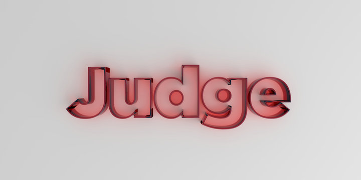 Judge - Red glass text on white background - 3D rendered royalty free stock image.