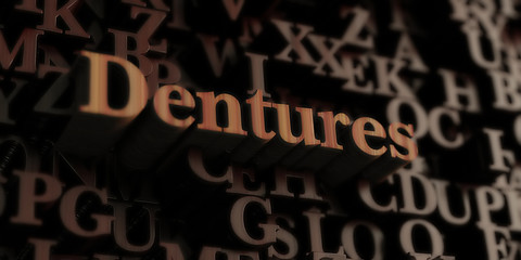 dentures - Wooden 3D rendered letters/message.  Can be used for an online banner ad or a print postcard.