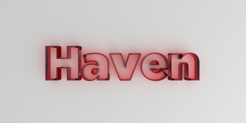 Haven - Red glass text on white background - 3D rendered royalty free stock image.