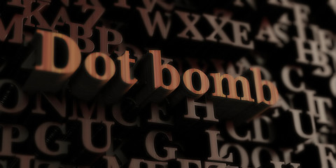 Dot bomb - Wooden 3D rendered letters/message.  Can be used for an online banner ad or a print postcard.
