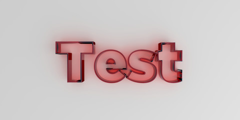 Test - Red glass text on white background - 3D rendered royalty free stock image.