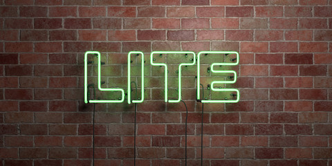 Obraz premium LITE - fluorescent Neon tube Sign on brickwork - Front view - 3D rendered royalty free stock picture. Can be used for online banner ads and direct mailers..