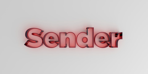 Sender - Red glass text on white background - 3D rendered royalty free stock image.