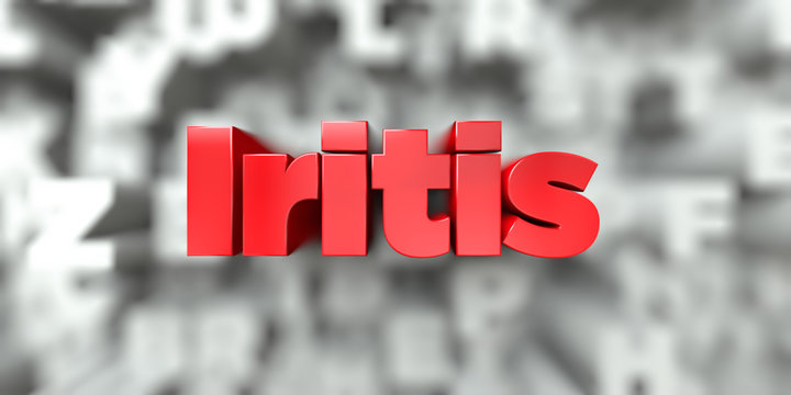 Iritis -  Red text on typography background - 3D rendered royalty free stock image. This image can be used for an online website banner ad or a print postcard.