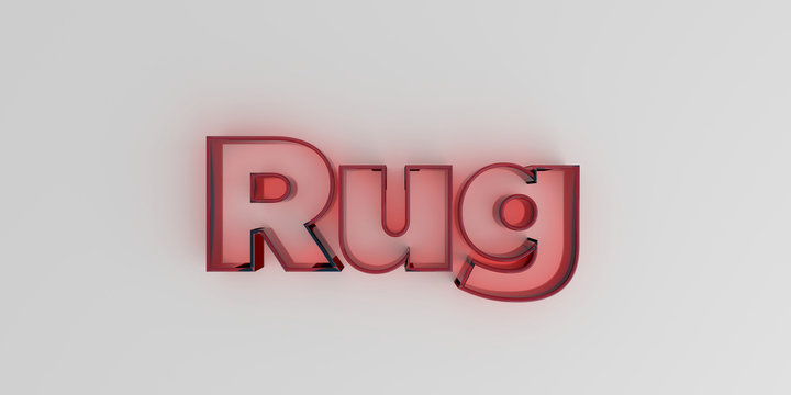 Rug - Red glass text on white background - 3D rendered royalty free stock image.