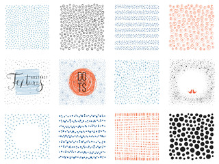 Set of abstract square backgrounds and sketch dots textures. Vector illustration.