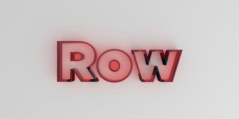 Row - Red glass text on white background - 3D rendered royalty free stock image.