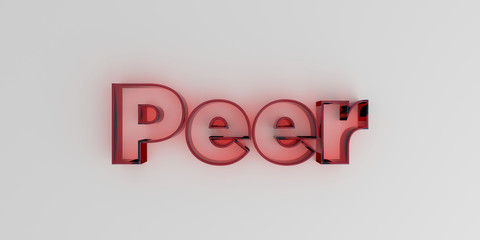 Peer - Red glass text on white background - 3D rendered royalty free stock image.