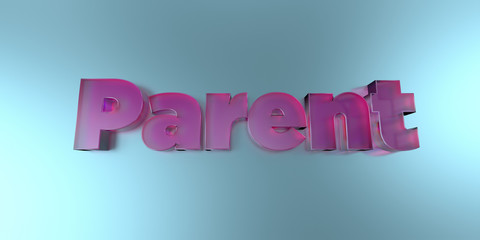 Parent - colorful glass text on vibrant background - 3D rendered royalty free stock image.