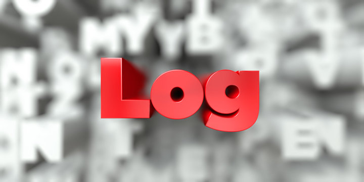 Log -  Red text on typography background - 3D rendered royalty free stock image. This image can be used for an online website banner ad or a print postcard.