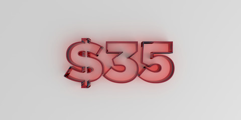 $35 - Red glass text on white background - 3D rendered royalty free stock image.